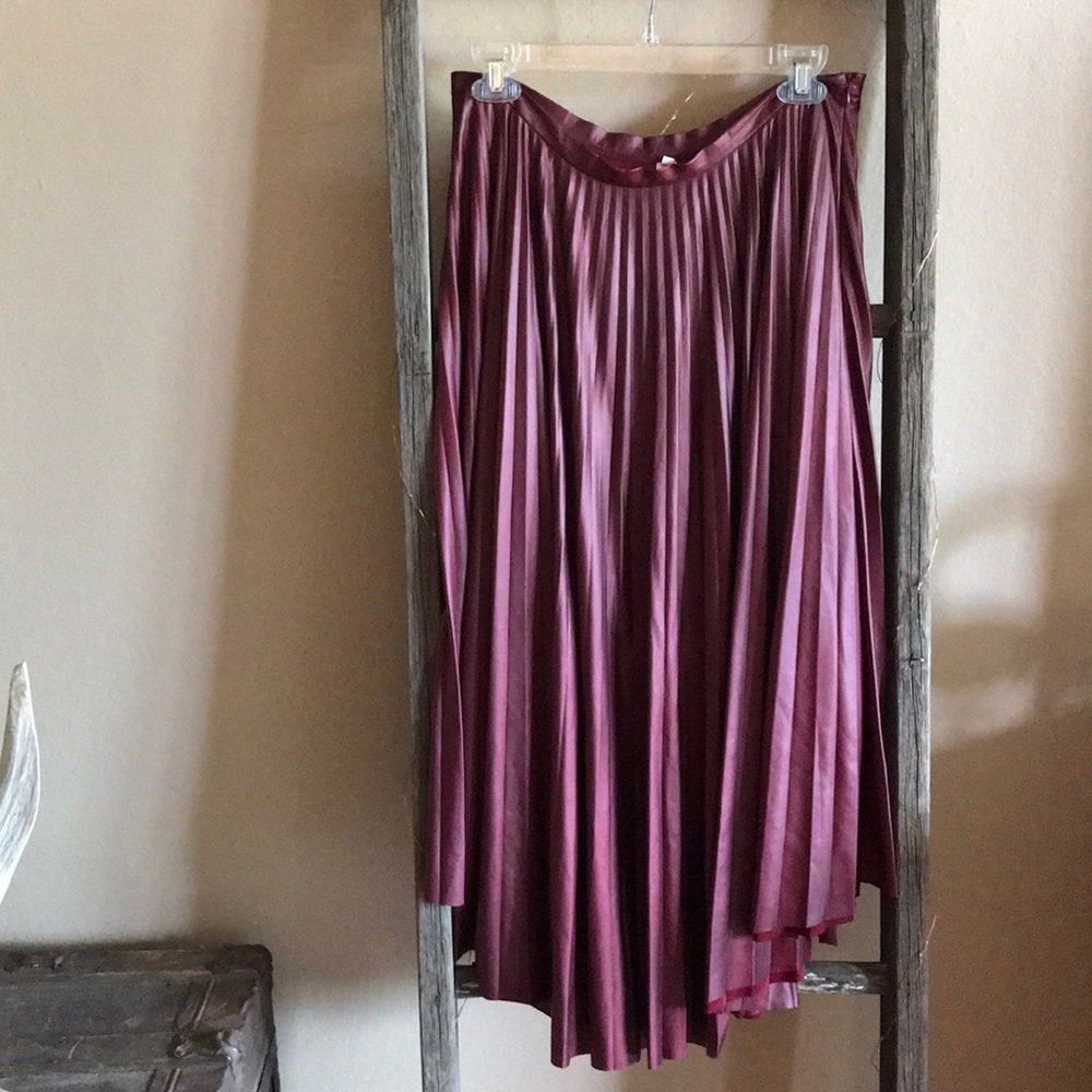 Faux Leather Pleated Midi Skirt